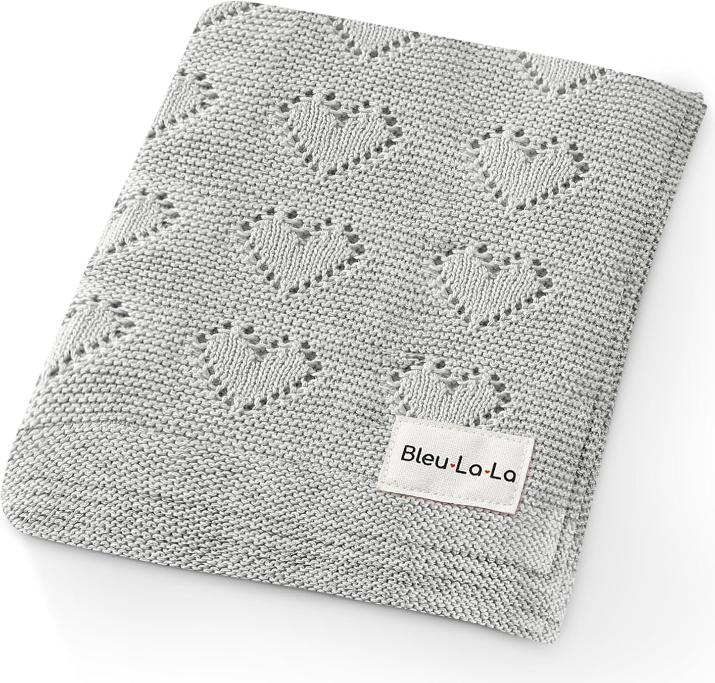 100% Cotton Unisex Knit Swaddle Baby Blanket for Girls and Boys - Soft Warm Cozy Swaddler Receiving Cuddle Stroller Crib Heart Blanket for Newborns, Infants Toddlers (Grey, 0-2 Years)