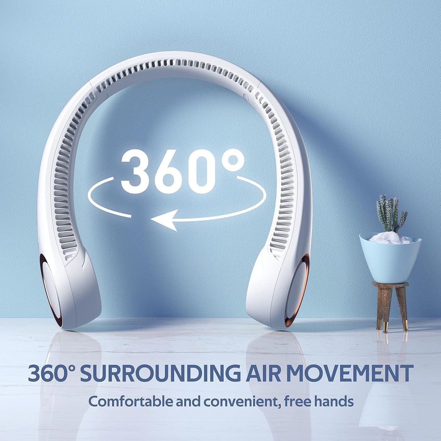 Portable Neck Fan, Hands Free Personal Fan, 360° Airflow,3-16 Running Hours, 72 Wind Outlets,4000mAh Battery USB Rechargeable, 3-Speeds,Birthday Gifts for Men Women (White)