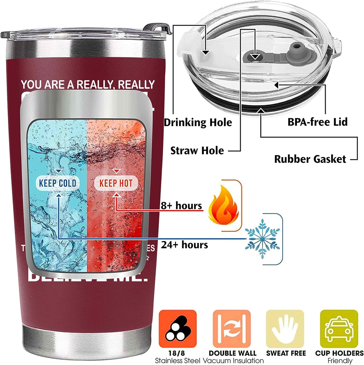 Christmas Gifts for Mom from Daughter, Son, Kids - Great Mom Coffee Tumbler on Birthday, Christmas, Durable Stainless Steel, Insulated for Hot or Cold Drinks, Ideal Gift for Mothers 20oz, Red