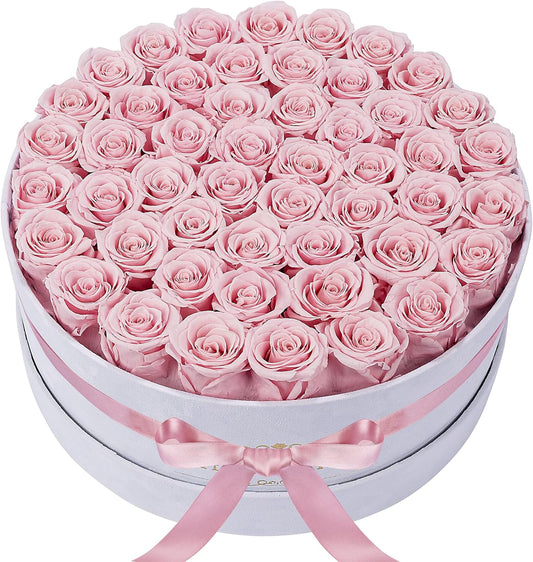 50 Piece Roses in a Velvet Box, Flowers for Delivery, Presereved Flowers Birthday Gifts for Women Mom and Wife (Pink)