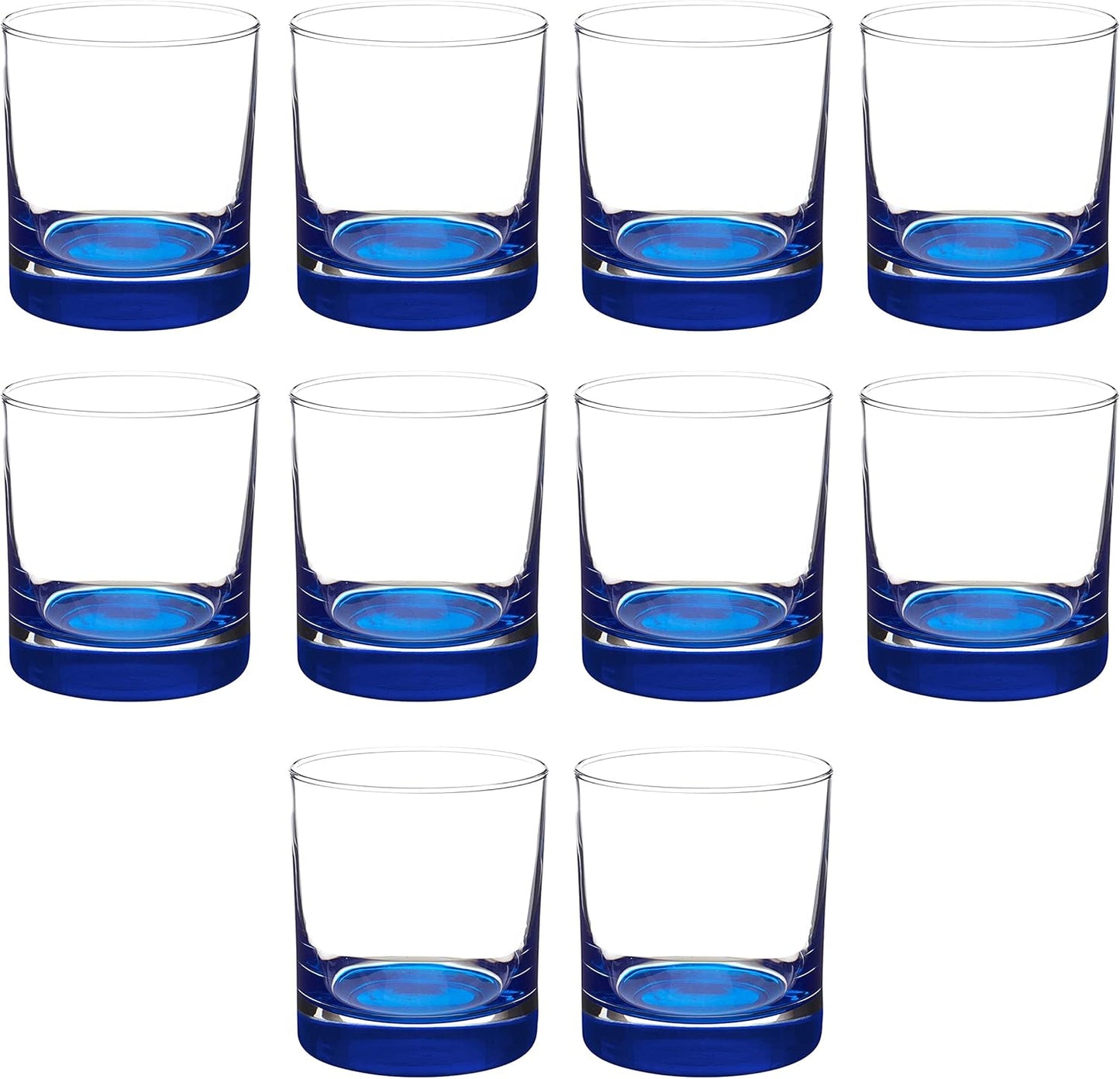 Whiskey Glasses by Libbey 10 oz. Set of 10, Bulk Pack - Heavy Base Old Fashioned Glass, Perfect for Scotch, Bourbon, Whiskey, Cocktail - Blue