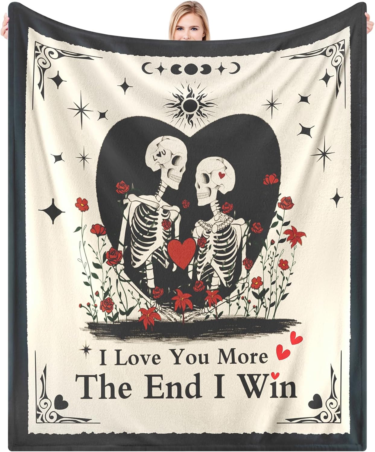 Couple Gifts Blanket for Her Him,Skull Love Throw Blanket for Boyfriend Girlfriend,I Love You More Anniversary Wedding Birthday Gift for Husband Wife 60"X50",Halloween Skeleton Decor Present
