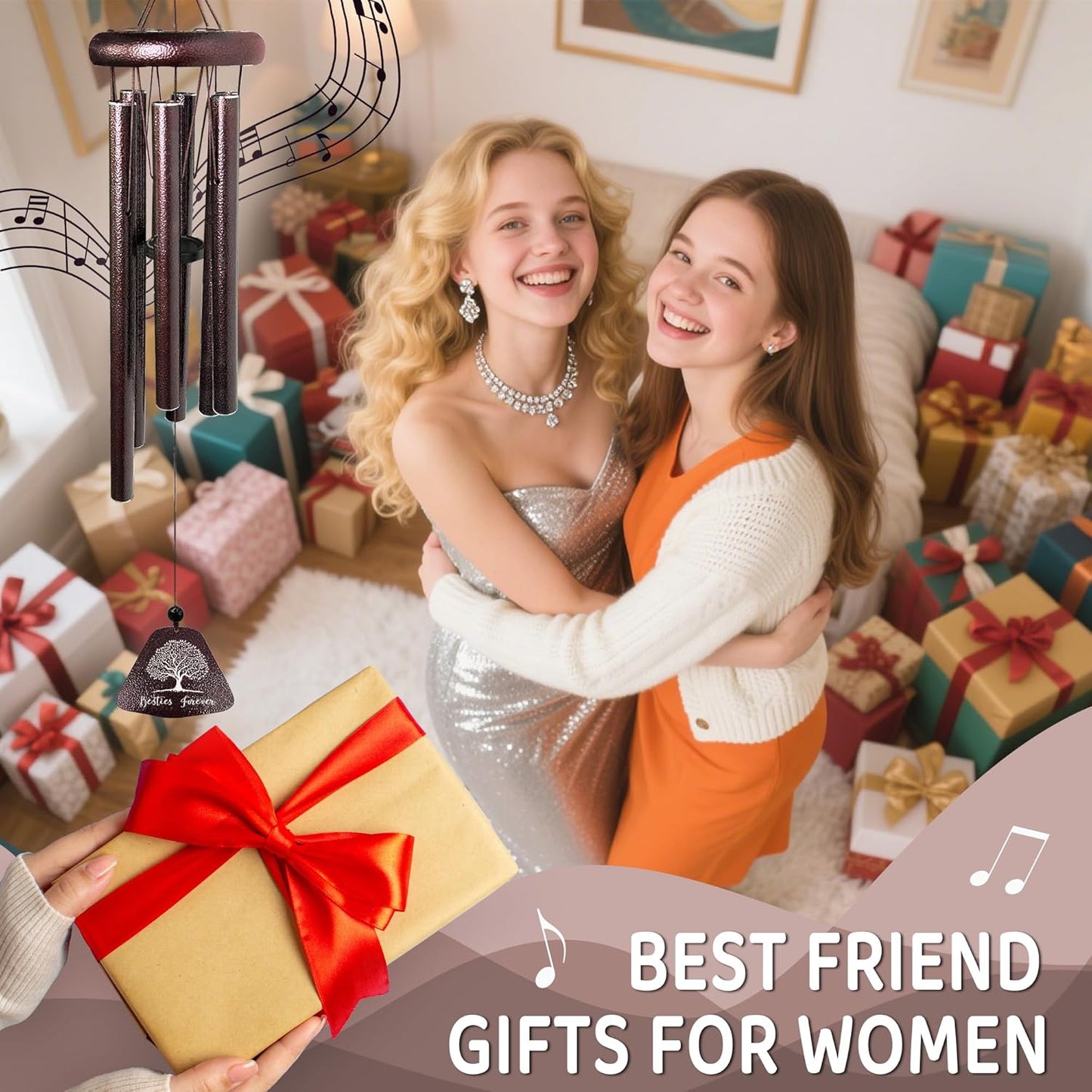 Best Friend Birthday Gifts for Women Wind Chimes 32", Friendship/Bestie Gifts for Women, Christmas/Mothers/Valentines Day/Graduation Birthday Gift for Best Friend Woman/BFF/Soul Sister/Bestie
