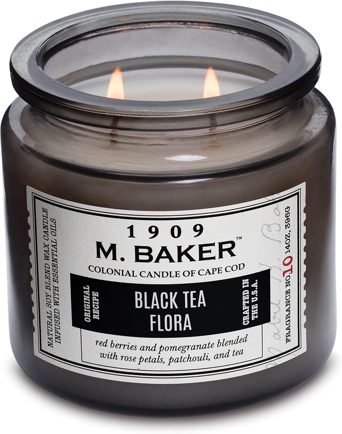 Colonial Candle Black Tea Flora Scented Jar Candle | 2-Wick Natural Soy Blend Wax Candle for Home | Relaxing Aromatherapy Candle Infused with Essential Oils | M. Baker Apothecary Glass Jar Candle