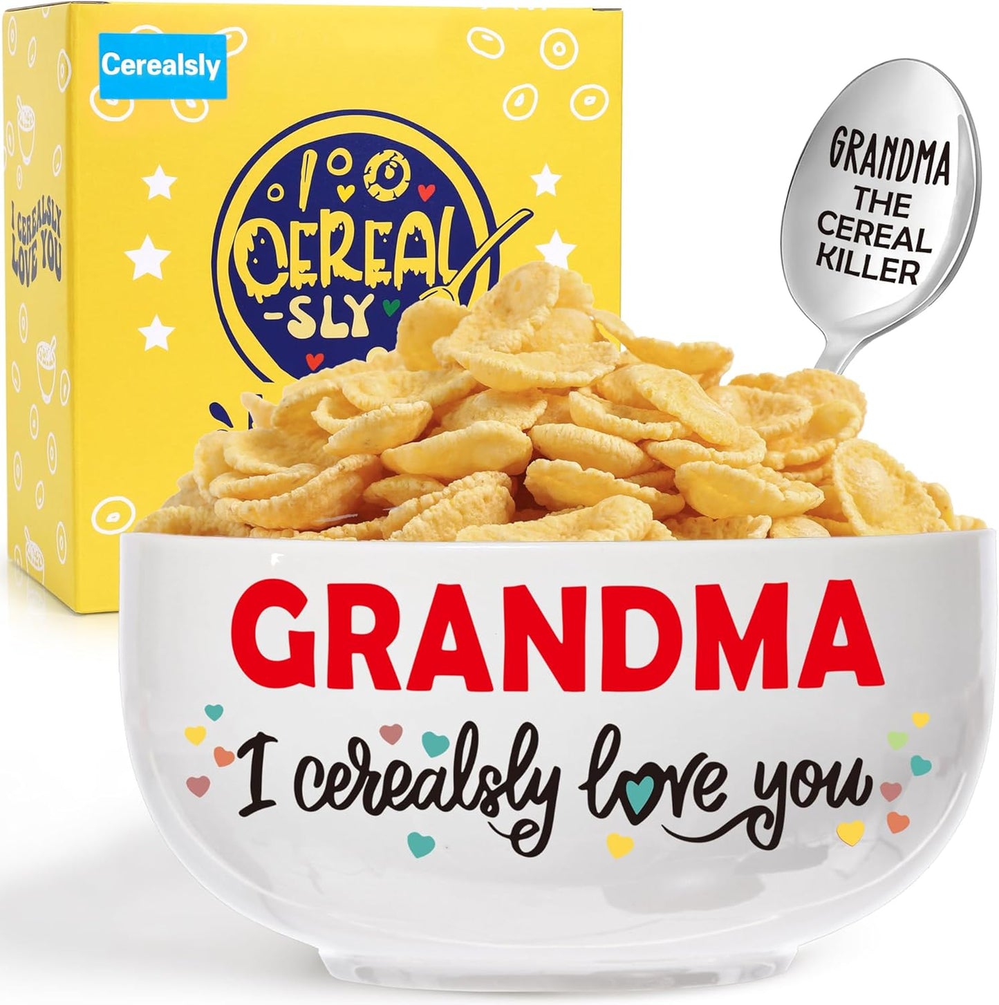 Grandma Birthday Gifts from Granddaughter Grandson, I Cerealsly Love You, Great Gift for Grandmother Christmas from Grandkids, Best Grandma Ever Gifts, Cereal Bowl Presents Box