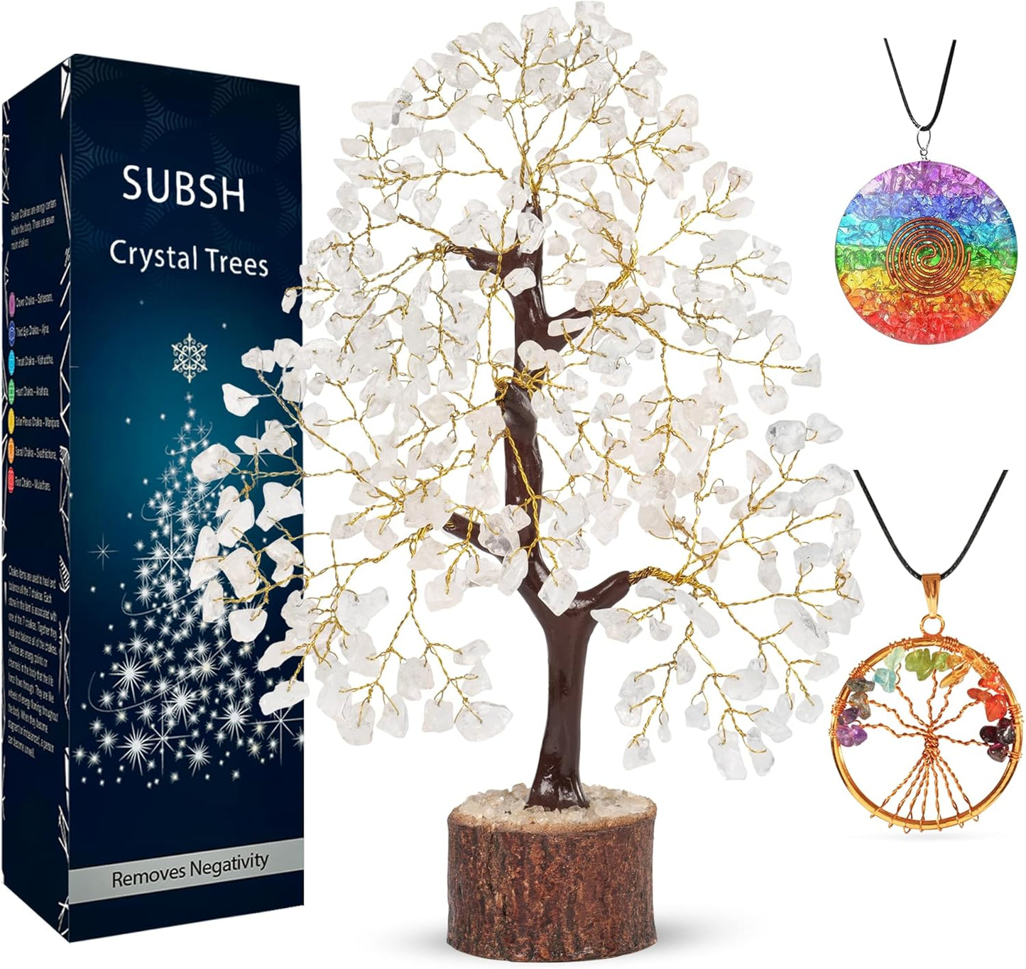 Clear Quartz Gemstone Tree with Chakra Pendants, Crystal Tree, Home Decor, Birthday Gifts for Women, Bonsai Trees for Positive Energy, Crystals & Healing Stones, Office Desk Accessories 10-12"