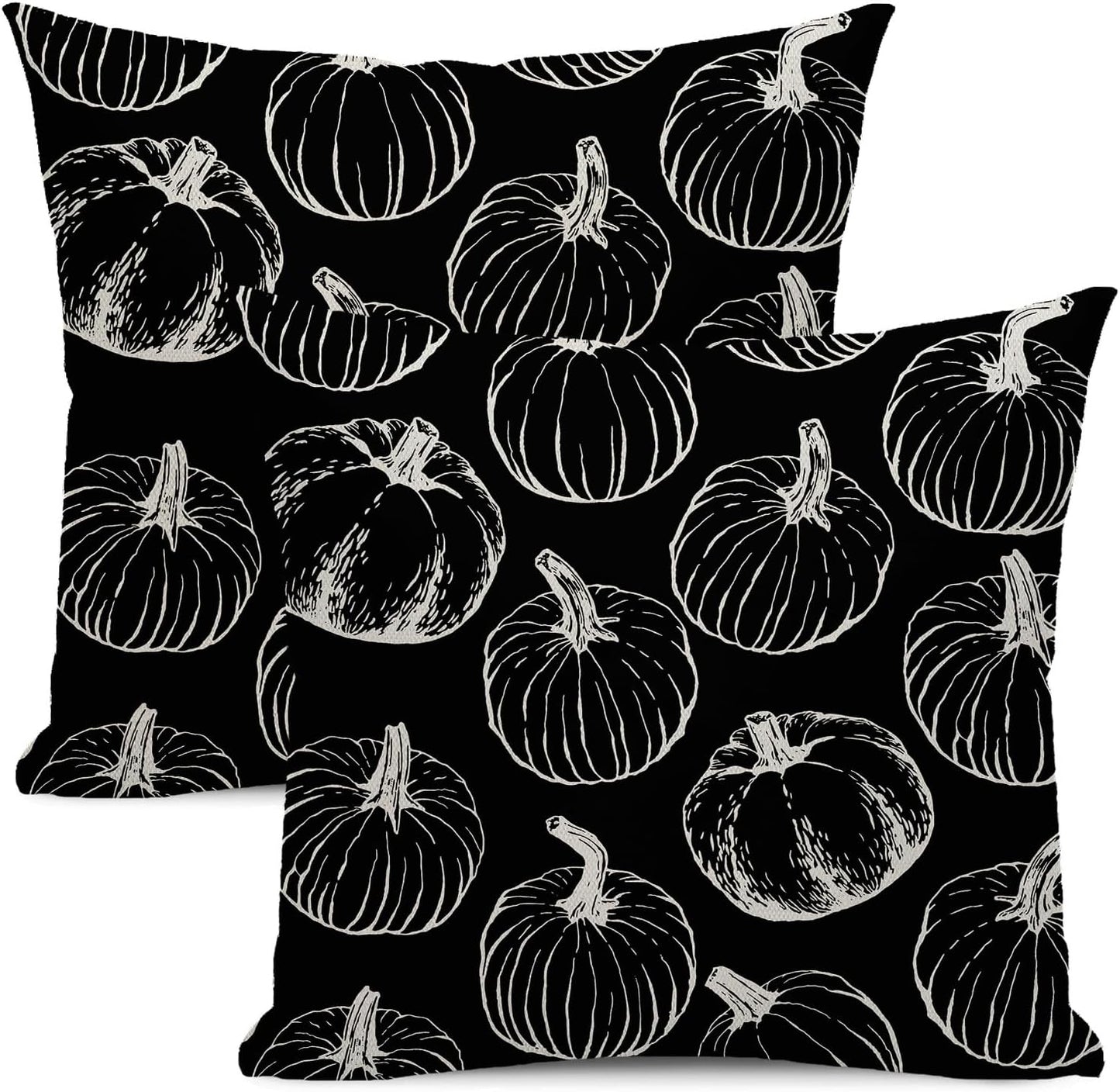 Fall Pillow Covers 18 x 18 Set of 2 Fall Black Pumpkin Throw Pillow Covers Outdoor Decor Autumn Harvest Thanksgiving Decoration Pillowcase Farmhouse Decorative Linen Cushion Case For Home Sofa