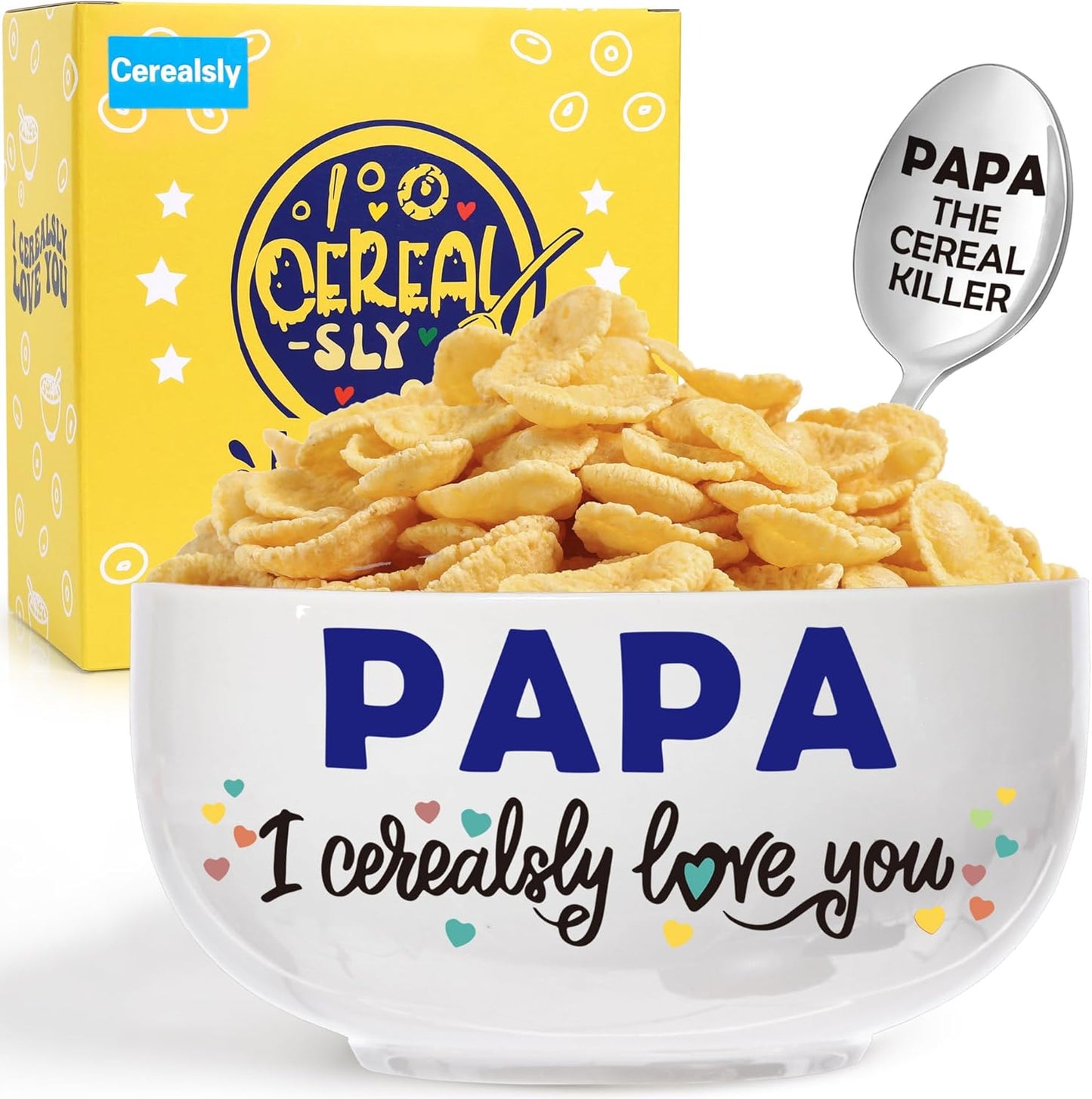 Best Papa Gifts, Funny papa grandpa Gifts for Birthday Christmas from Grandkids Granddaughter, Papa I Cerealsly Love You, Cereal Bowl Presents