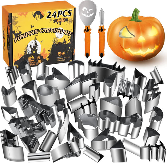 WANNTS Pumpkin Carving Kit - Safe & Easy DIY Stainless Steel Tools for Kids, 24 Pieces