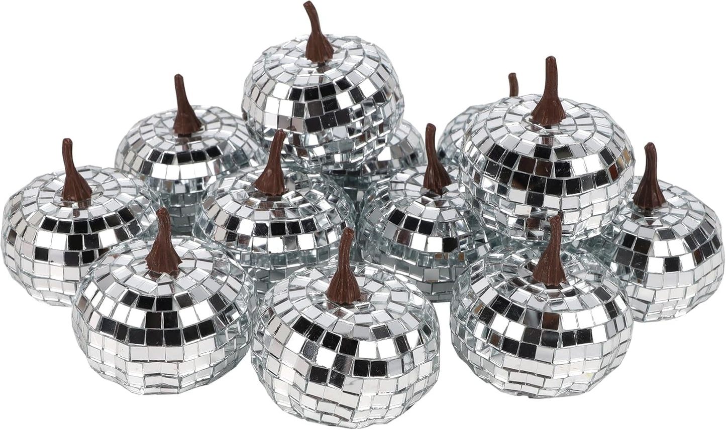winemana 12 Pack Silver Pumpkin Fall Decor, Foam Glitter Pumpkins for Decorating Mini Artificial Craft Pumpkins for Thanksgiving Table Party Harvest Decorations