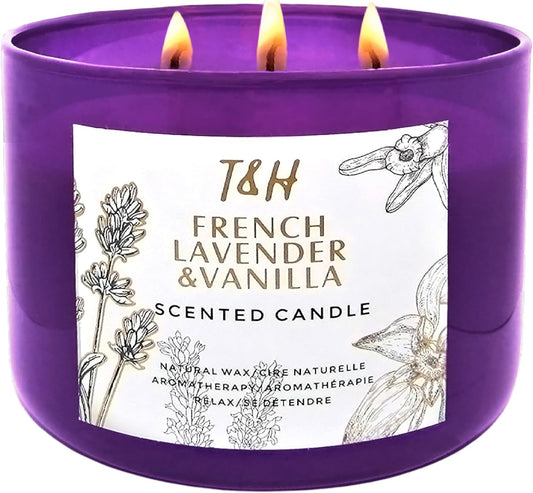 Lavender Vanilla Aromatherapy Candle 3 Wick | Scented Candles for Home | 15.8 oz Large Soy Candle | Relaxing Candles with Long Lasting Fragrance | Decorative Candle Gift for Women