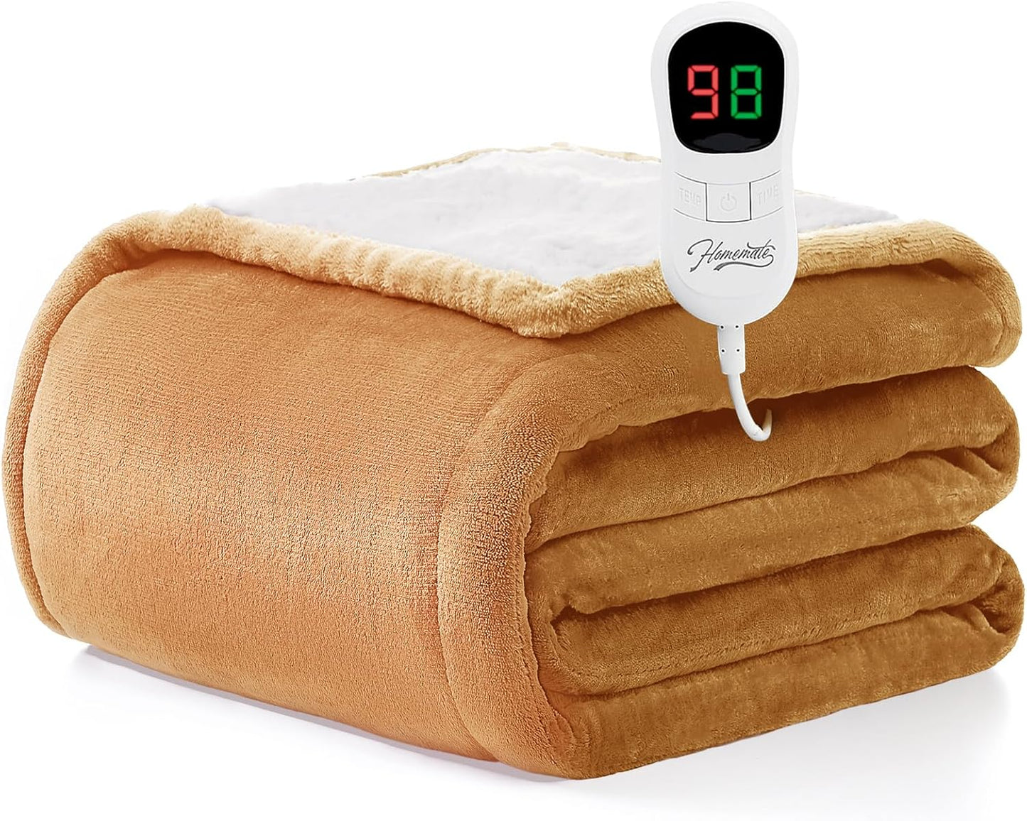 Homemate Electric Heated Blanket Twin Size - 62"x84" Heating Blanket Twin Size 1/2/4/6/8 Hours Auto-Off 10 Heat Level Over-Heat Protection Flannel Sherpa ETL Certification