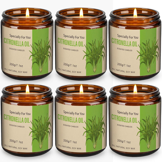 6 Pack Citronella Candles Outdoor, 42.6 Oz 300 Hours Burn Scented Citronella Candles, Citronellas Candle Set with Fresh Citronellas Oil and Natural Soy Wax for Camping, Garden, Patio, Yard, Balcony