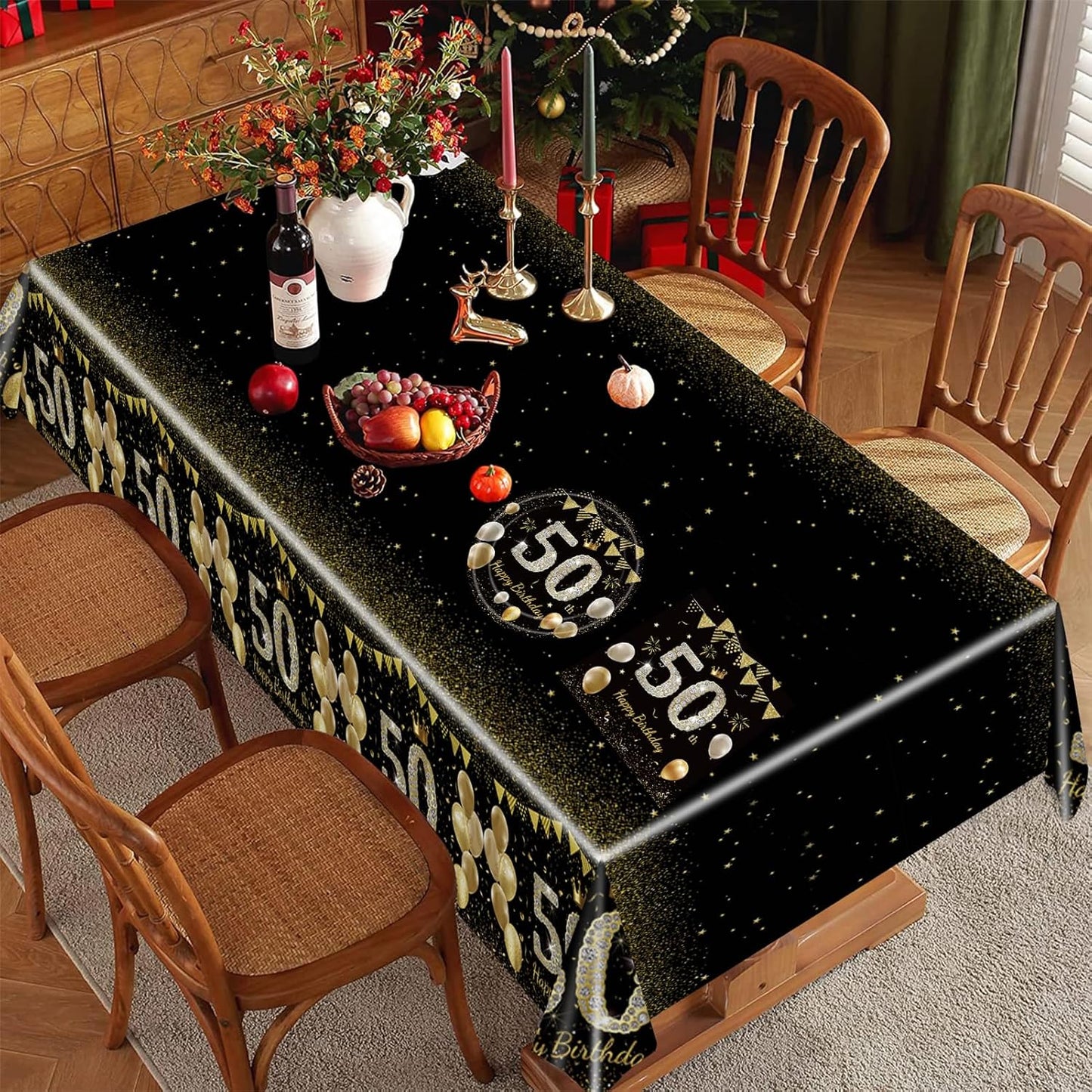 41Pcs 50th Birthday Decorations for Men Women, Black Gold 50 Year Old Birthday Party Supplies Include 20 Plates 20 Napkins and 1 Tablecloth, Black Gold 50 Aged Birth Party Tableware