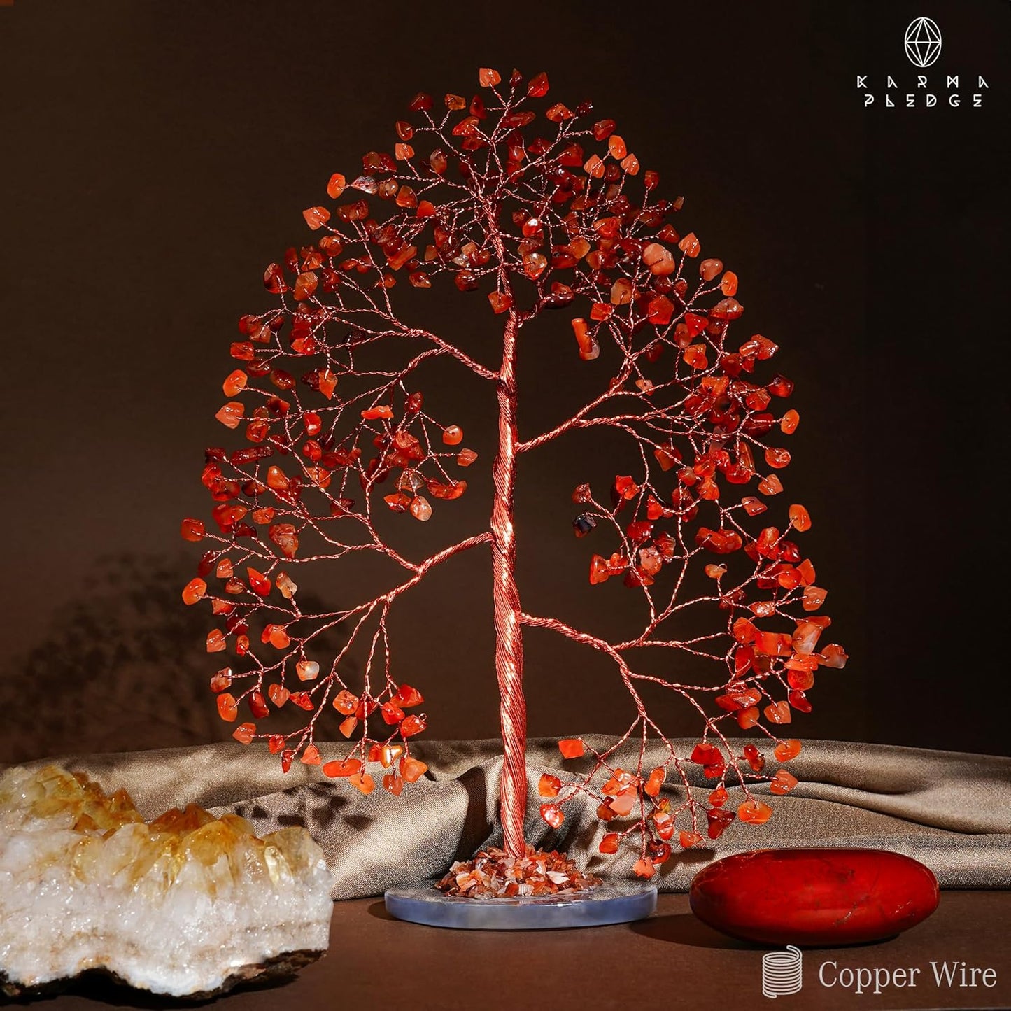 Crystal Trees for Home and Office Decoration, Carnelian Chakra Healing Crystals Feng Shui Handmade Trees for Positive Energy, Money, Good Luck, Christmas Decor, Birthday Gifts for Women, Mom