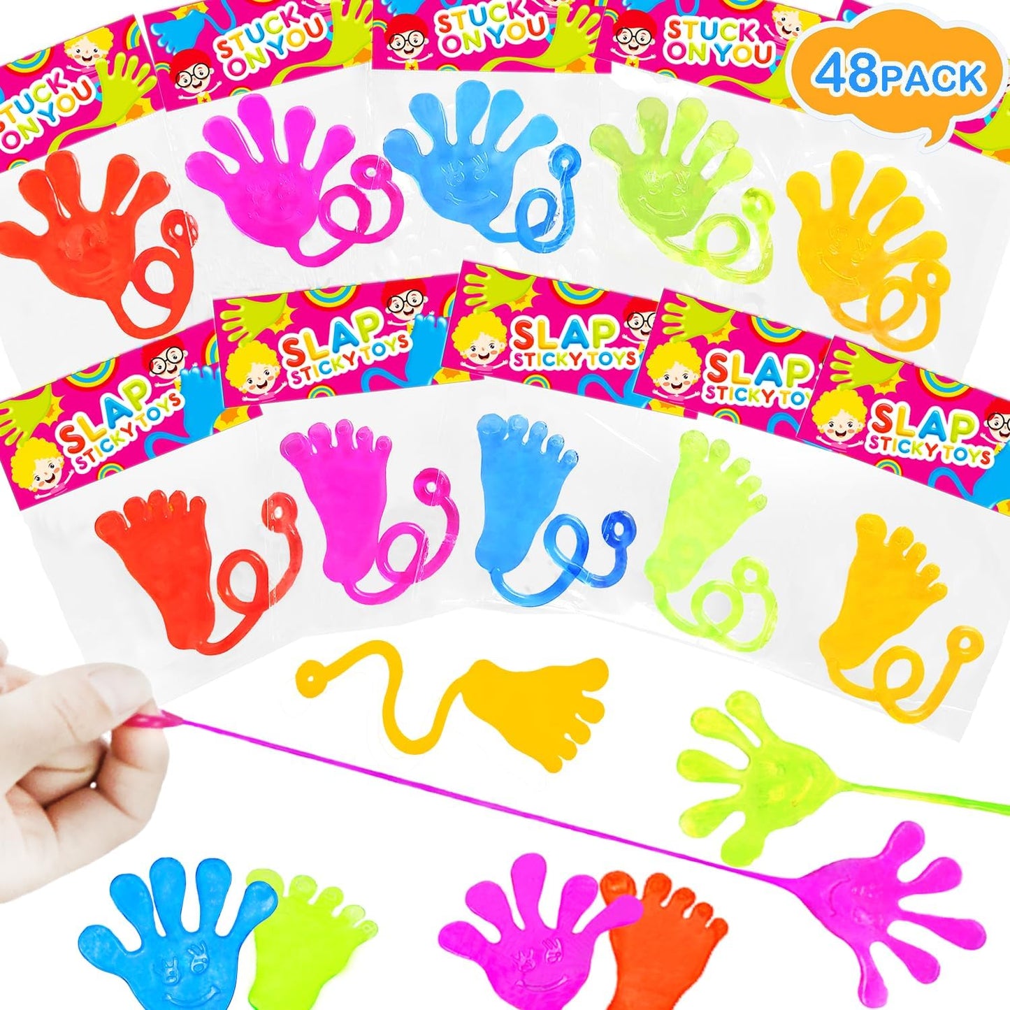 Party Favors Goodie Bag Stuffer Fillers for Kids (48 PCS), Large Sticky Hands & Feet for Birthday Pinata, Classroom Students Non Candy Treats Prizes Supplies Toys Gifts for Toddlers Boys Girls