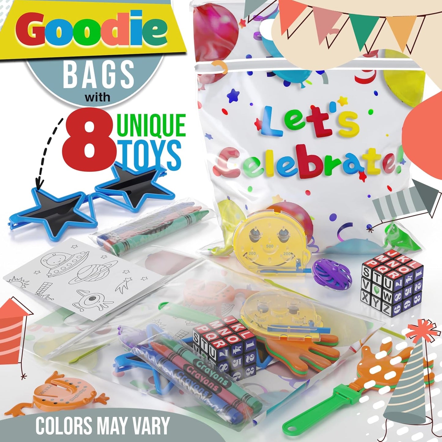 Crown Display Party Favors for Kids 25 Pre Filled Party Favor Bags - Fun Goodie Bags Stuffers for Kids with Fidget Toys and Small Toys Goody Bag Stuffers - Party Favors for Kids 4-8