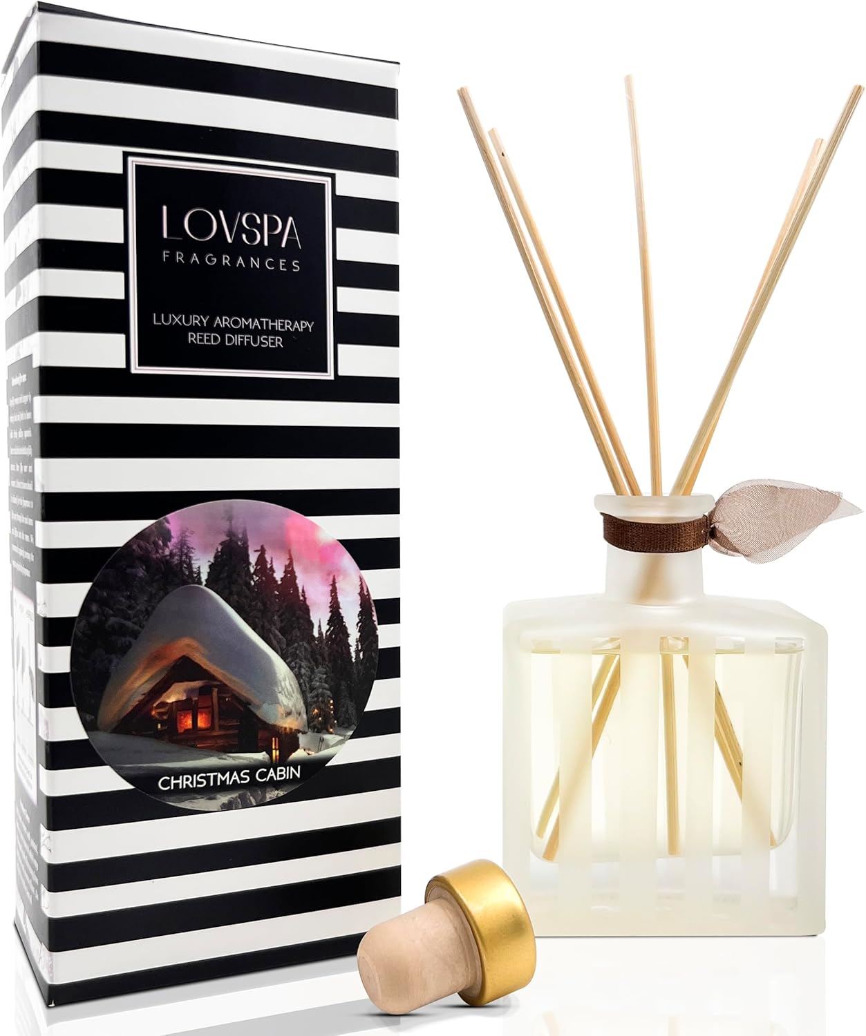 LOVSPA Reed Diffuser Set, Christmas Cabin Scented Oil Diffuser with Sticks, Home Fragrance Accessories for Bathroom Shelf Decor, Aroma Diffusers for Home or Office Desk, USA Made