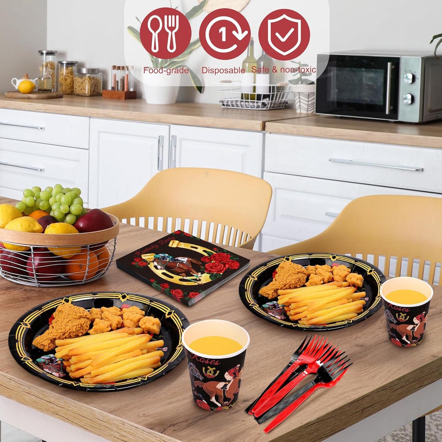 144 Pieces Horse Racing Party Tableware Sets Including Disposable Plates Napkins Cups Forks Serves 24 for Birthday Horse Theme Party Supplies
