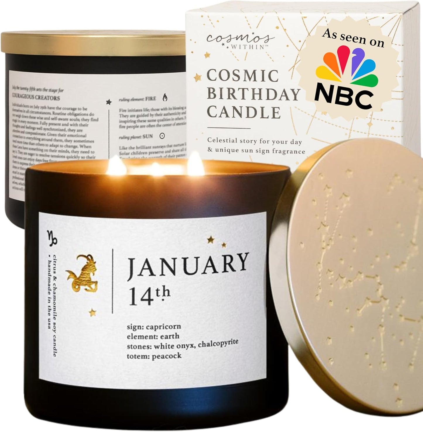 January 14th Personalized Zodiac Candle | Inspirational Astrology Reading and Daily Affirmation for Your Birthdate | Handmade Capricorn Candles | Astrology Birthday Gifts for Women