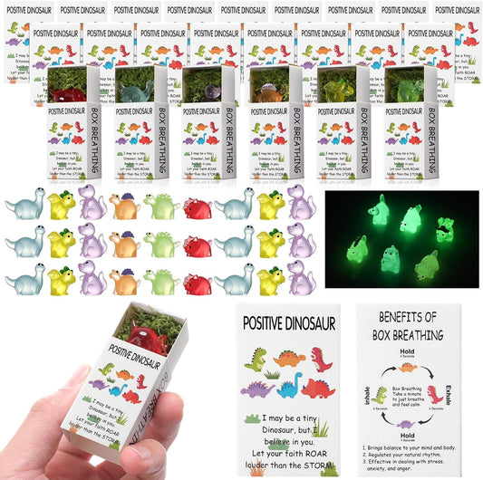48 Sets Employee Appreciation Gifts Bulk Luminous Resin Animals Breathing Box Party Favor, Team Building Emotional Support Gifts Positive Thank You for Staff Coworkers(Dinosaur)