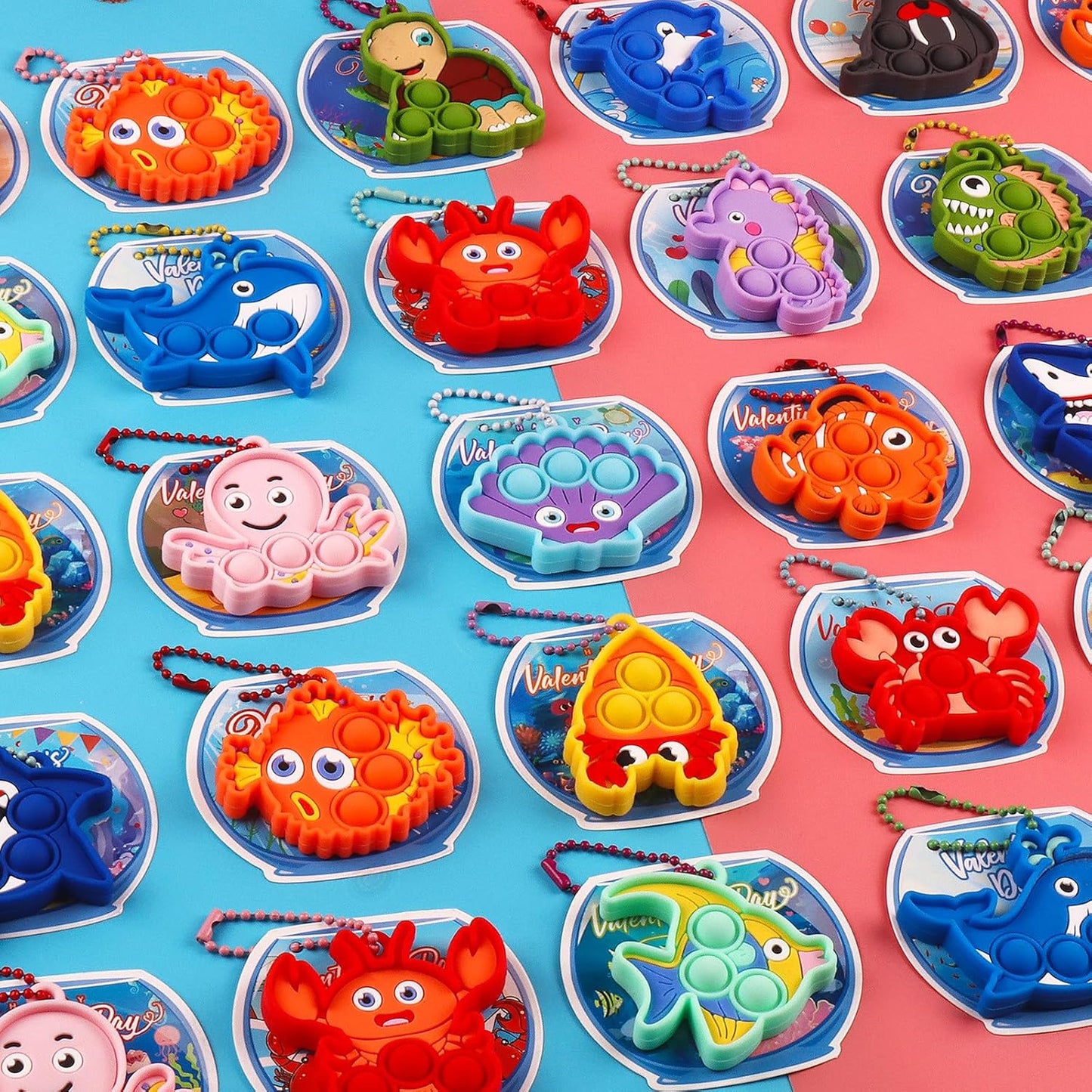 32 PCS Valentines Day Gifts for Kids,Valentines Cards for Kids Classroom with Sea Animal Pop Fidget Toys,Valentines Exchange Gifts for Classroom,Valentines Party Favors for Boys Girls