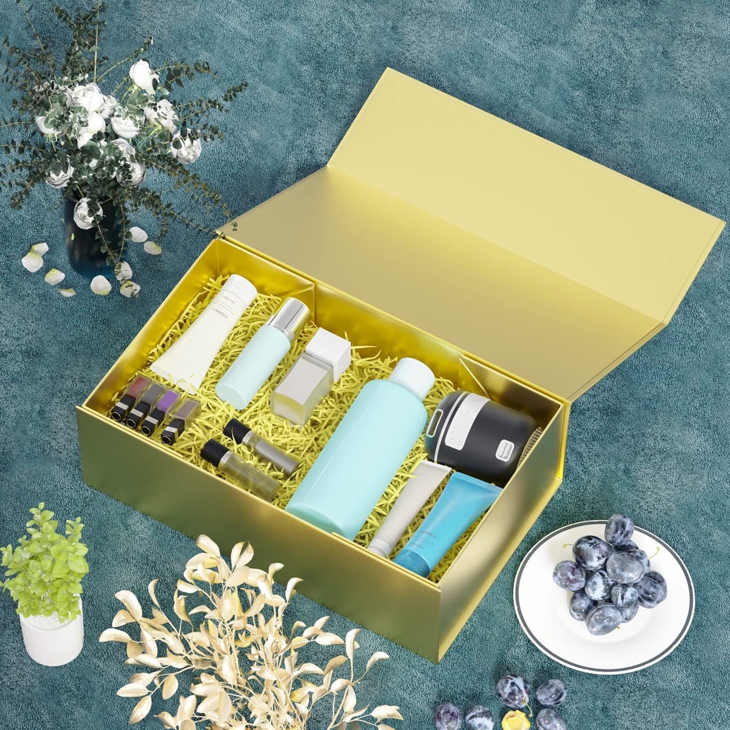 Gold Gift Box, 9.5x6x3'' Gift boxes for Presents with Lids Magnetic Closure Rectangle Collapsible for Bridesmaid Proposal Box, Wedding, Christmas, Halloween, Birthday Gift Packging
