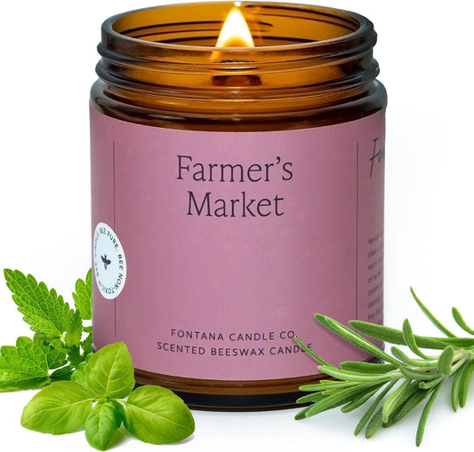 Fontana Candle Co Wood Wick Beeswax Jar Candles, Farmer's Market - Made with Coconut Oil & Pure Essential Oils – Clean Burn, Long Lasting and Non-Toxic Candles for Home & Room Decor