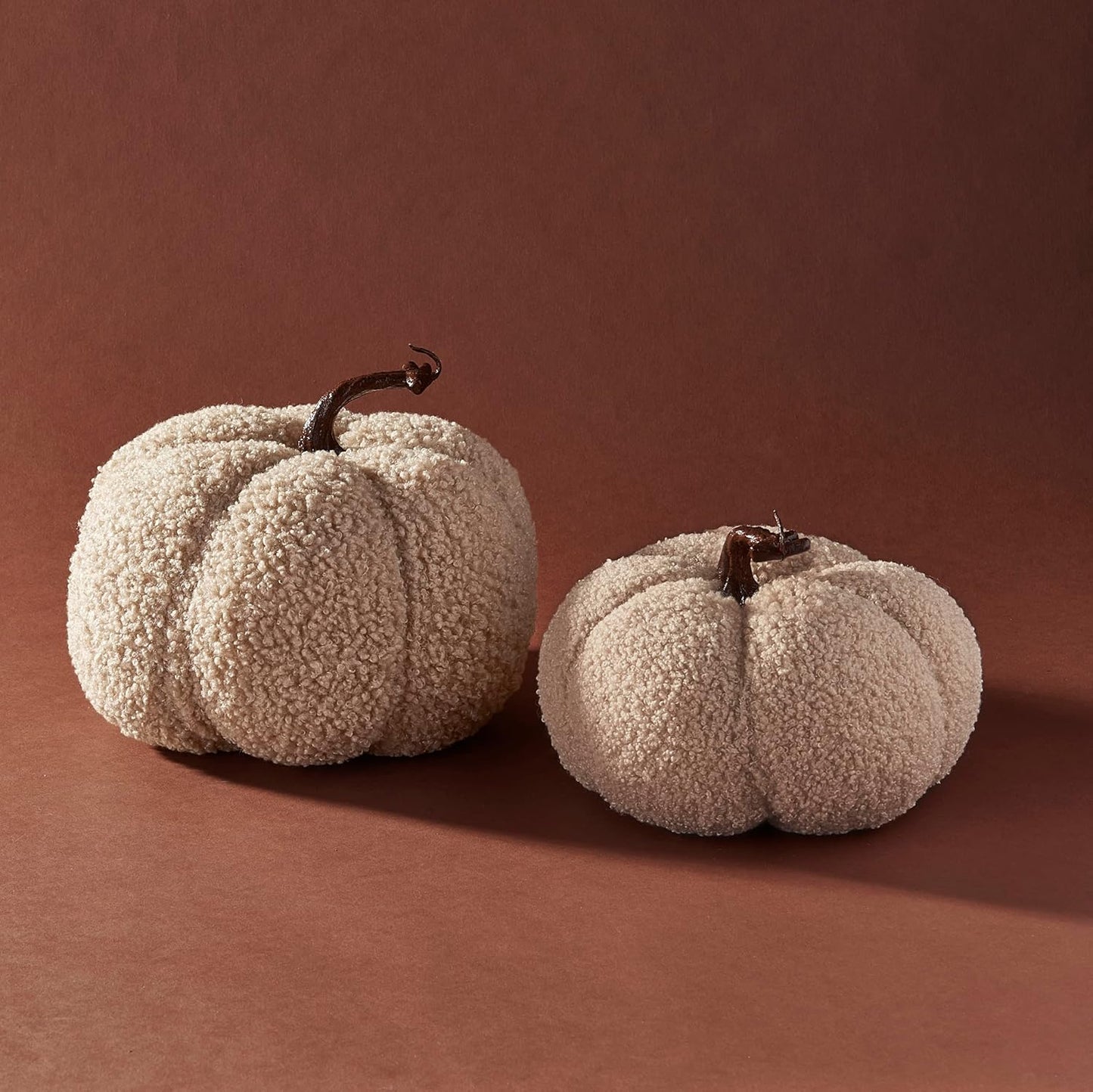 LampLust Plush Pumpkin Decor, Pack of 2, Sand Faux Pumpkins for Thanksgiving Table Centerpiece, Rustic Farmhouse Decor, Fall Halloween Decorations