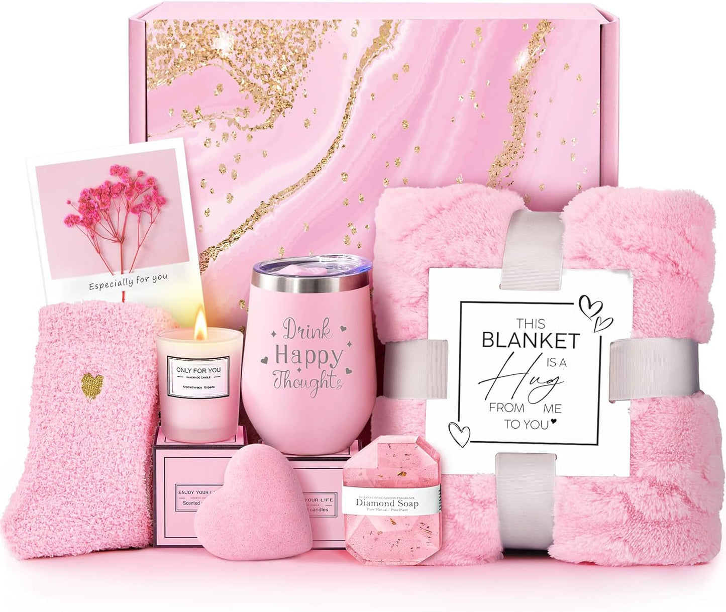 Birthday Gifts for Women, Self Care Get Well Soon Gifts, Luxury Rose Spa Bath Gift Basket - Unique Christmas Valentines Day Mothers Day Gifts for Mom Grandma Daughter Her Wife Girlfriend