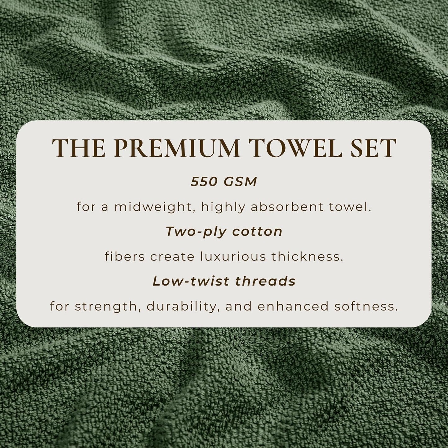 Green Hand Towels - 100% Cotton 6 Pack 26x16 Hand Towel Set - Absorbent, Quick-Drying, Durable Towels for Handroom Decor - Low-Twist, Two-Ply Fibers (Forest Green)