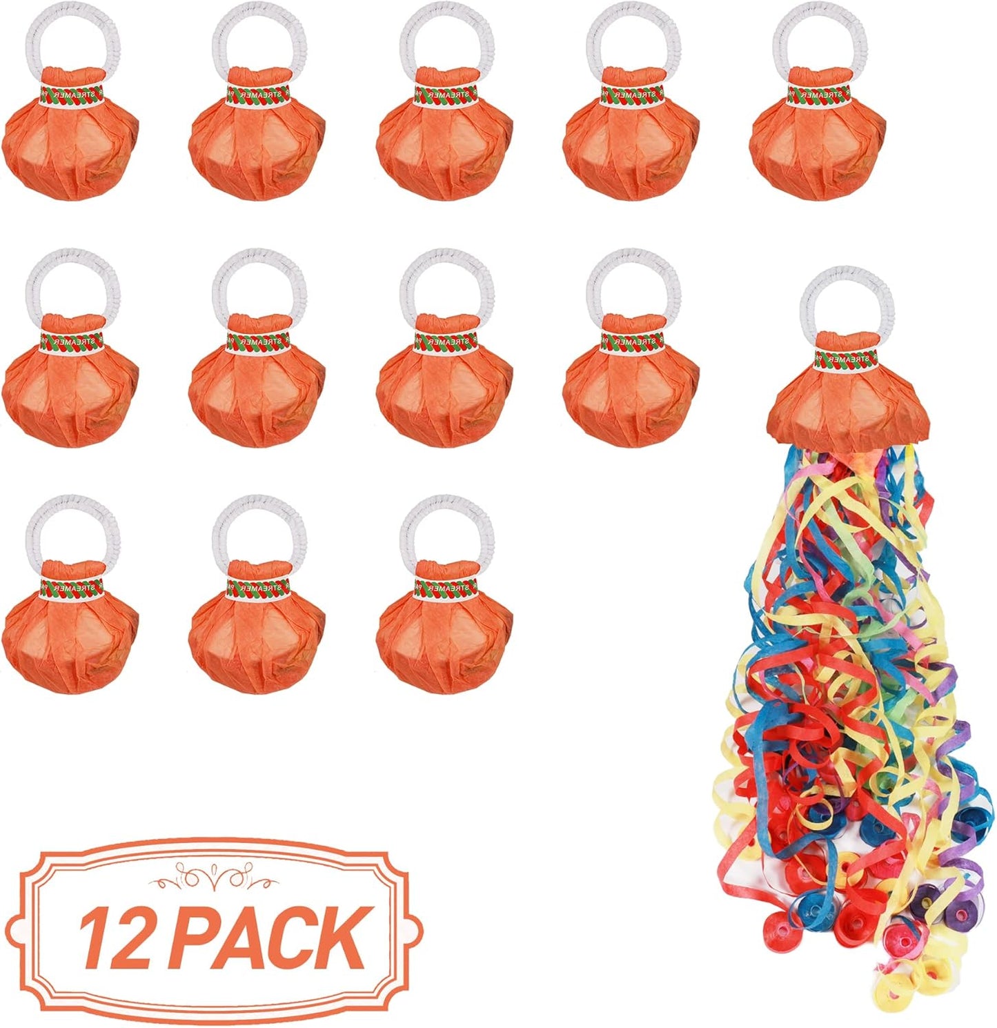 Streamer Poppers,12Pack Colorful Hand Throw Party Poppers,No Mess Confetti Poppers for Birthday,Wedding,Celebrations,School Opening,Graduation,Retirement Party (Orange)