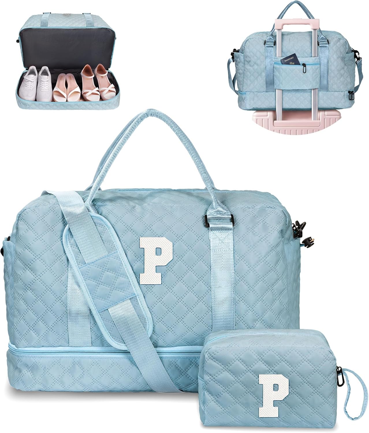 Gifts for Her-Overnight Bags for Women, Personalized Weekender Bag, Monogram Travel Bag, Letter Bag with Makeup Bag,Daughter Friend Gifts, Initial Gift for Mom Sister (Letter P)