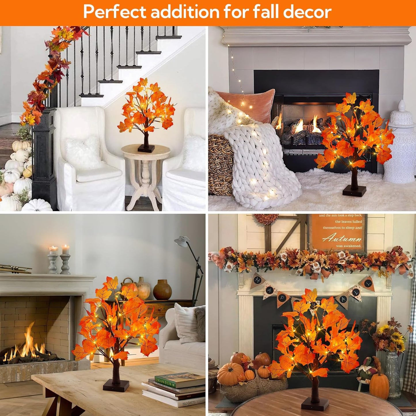 Woohaha 24LED Fall Tree Lighted Maple Tree,Thanksgiving Decoration Maple Leaf Table Tree,Timer Battery Operate Fall Decor Lights for Indoor Outdoor Holiday Autumn Harvest Xmas Party Home Decor
