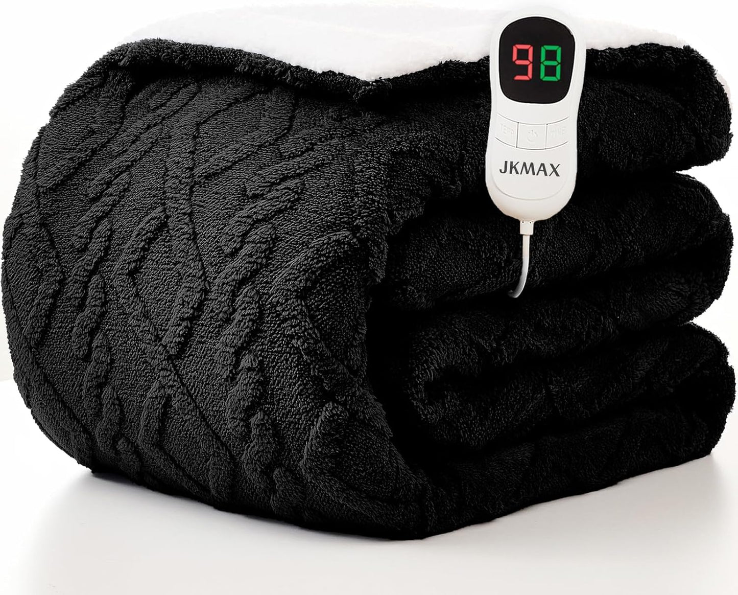 JKMAX Heated Electric Blanket Full Size-72"x84" Heating Blanket with 10 Heating Levels & 5 Time Settings Over-Heat Protection,Winter Warmer for Adults with ETL Certification(Black)
