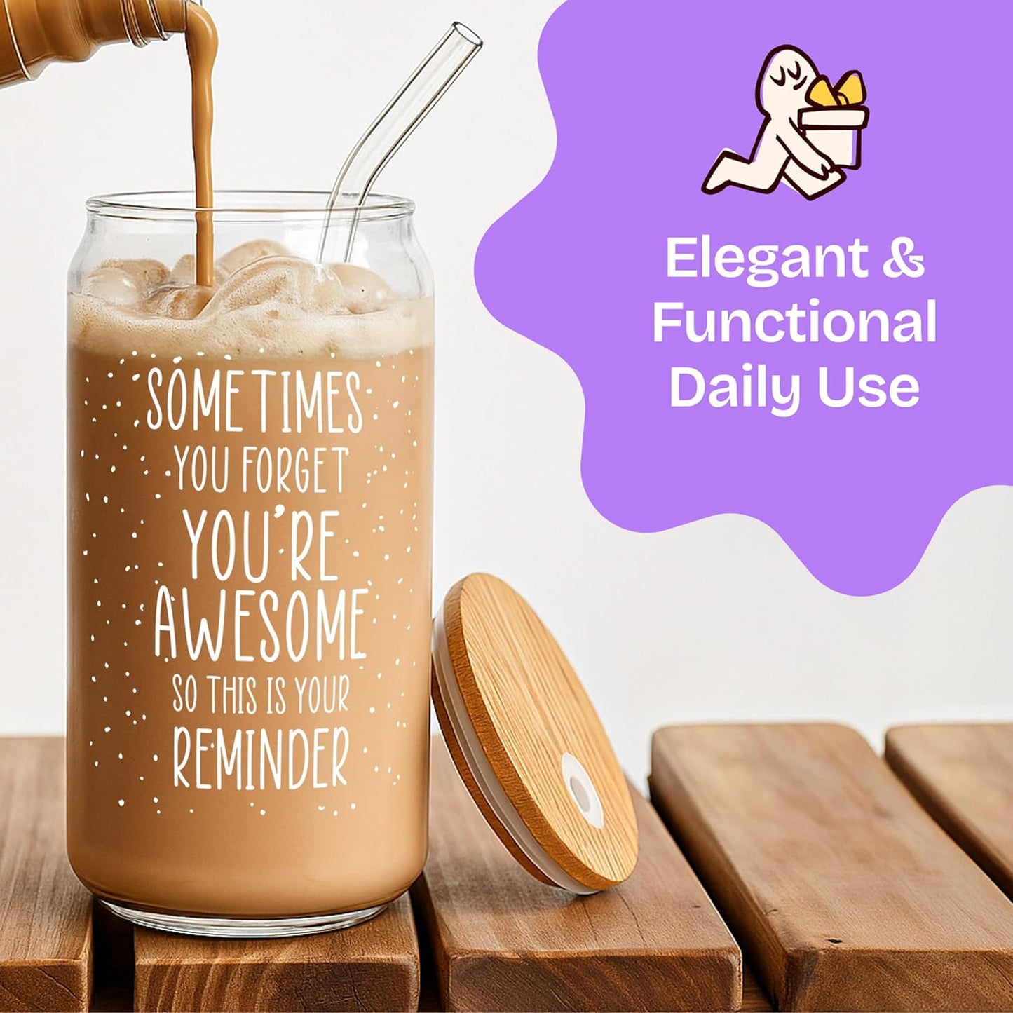 KLUBI Birthday Gifts for Women Who Have Everything - Sometimes You Forget You Are Awesome Gift for Her Birthday Presents for Mom From Daughter 16oz Glass Mug Present Baskets for Fun Teacher