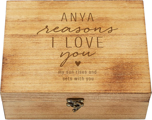 Let's Make Memories Personalized Wooden Keepsake Box With Hinged Lid - Wood Memento Box - Decorative Storage - Home Decor - For Couples, Wedding, Newlyweds - Laser Engraved - Reasons I Love You