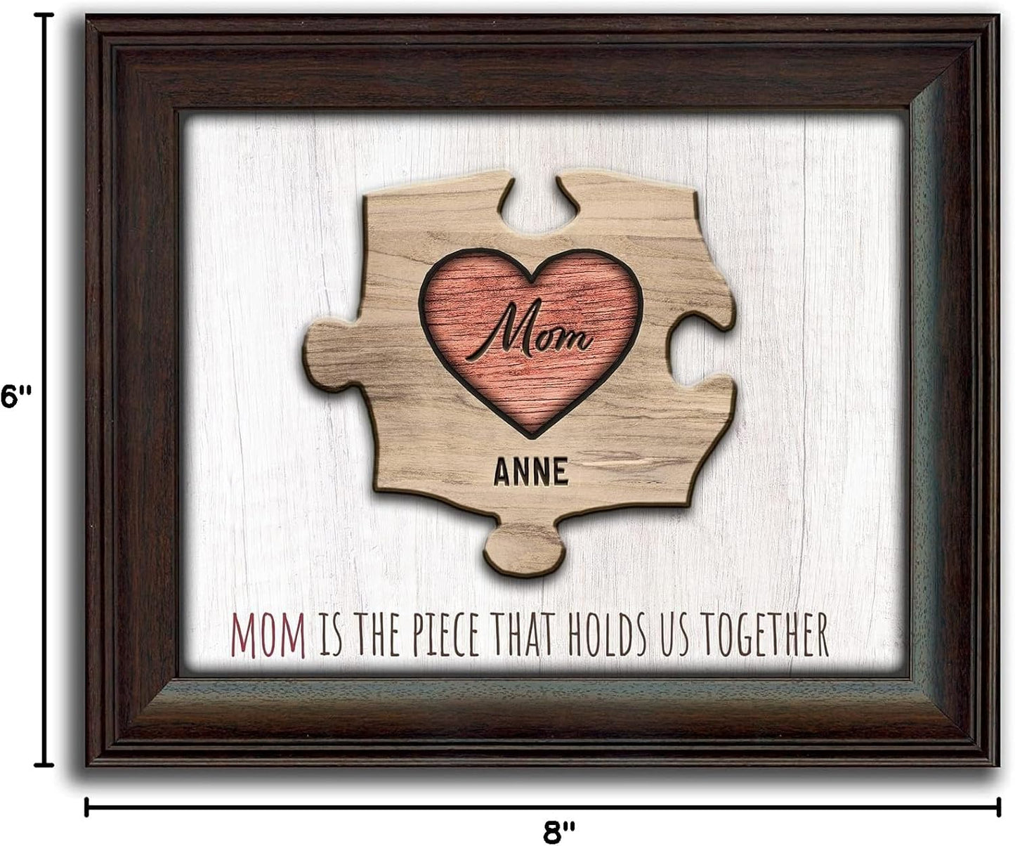 Personal-Prints MOM & Children Personalized HEART Puzzle Wall Art | Unique Customized with up to 8 Names | Mother’s Day, Birthday or Christmas Gift (13"x16" Framed Paper Print, 1 Child)
