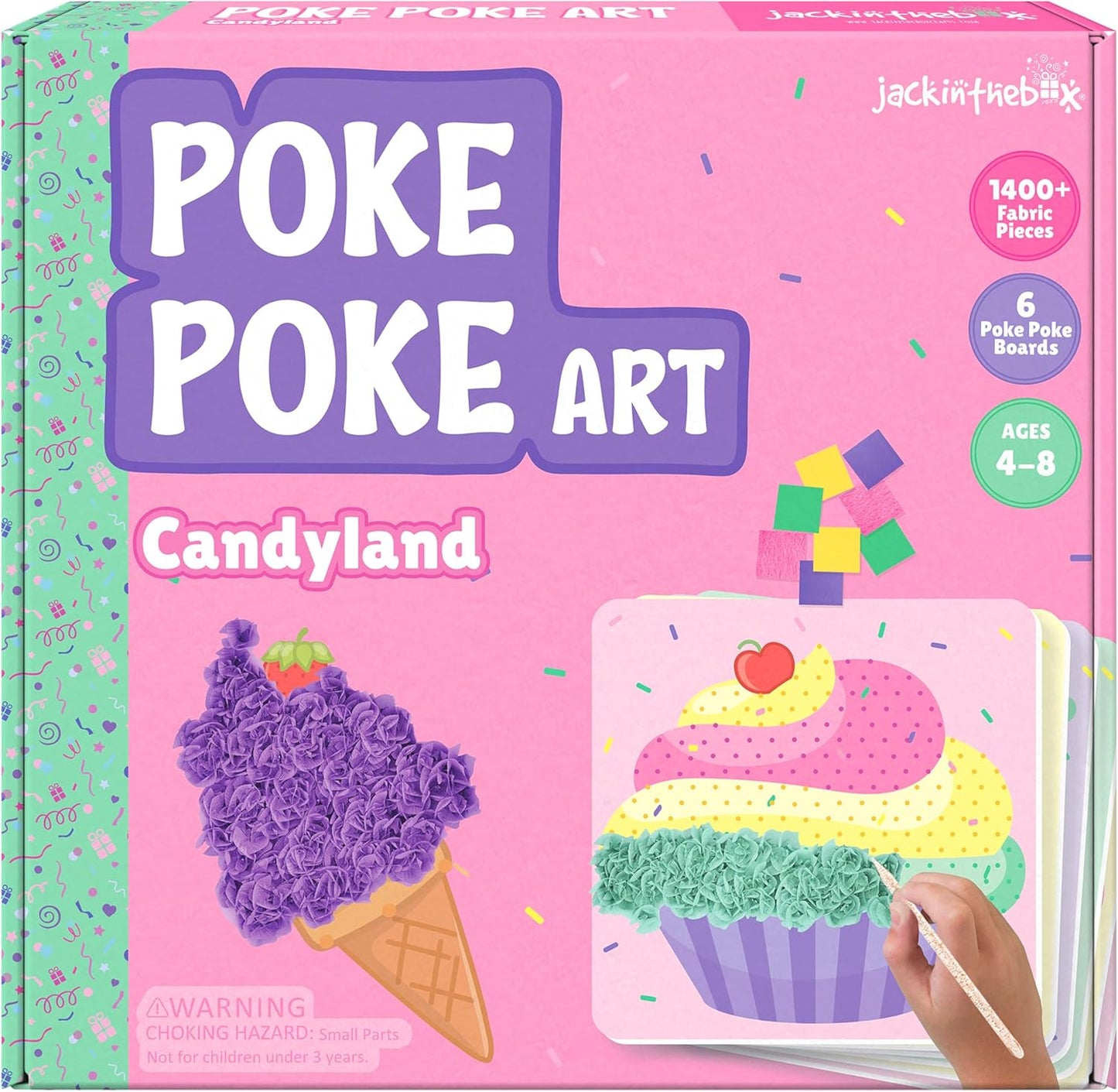 jackinthebox Poke Poke Art – Candyland Theme Elements Like Cupcake, Candy, Ice Cream, Lollipop, Donut, Candyfloss, Mess-Free Sewing Art for Kids, Great Gift for Girls and Boys Ages 4 5 6 7 8