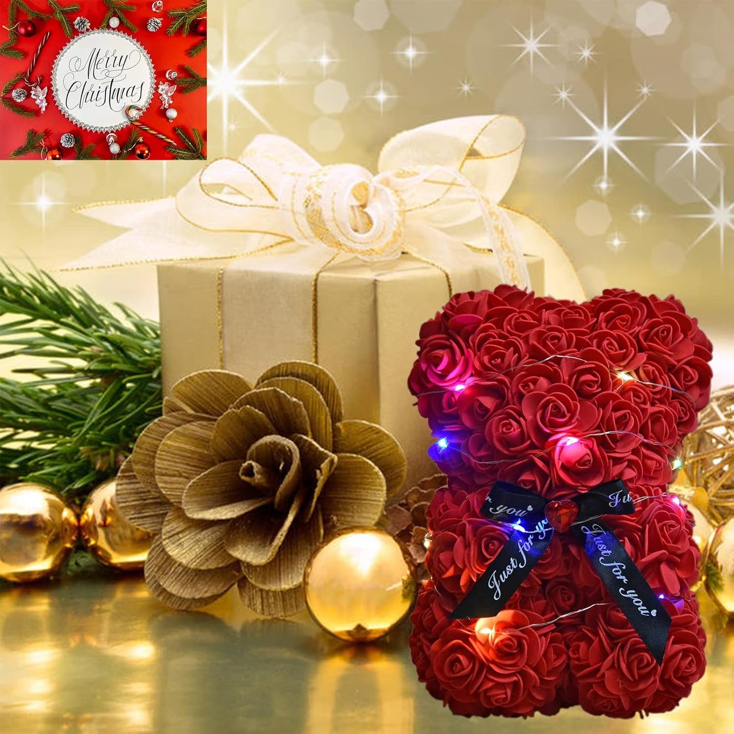 Artificial Rose Flower Bear,Perfect Romantic Gift for Her, Valentine's Mother's Day, Christmas, Birthday,Thanksgiving Party Anniversary Girl Friend Wife with Heart-Shaped Diamond Black Red