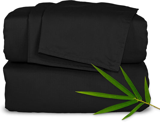 Full Sheets by Pure Bamboo, Genuine 100% Organic Viscose Derived from Bamboo Bed Sheet Set, Luxuriously Soft & Cooling, Double Stitching, Lifetime Quality Promise (Full, Black)