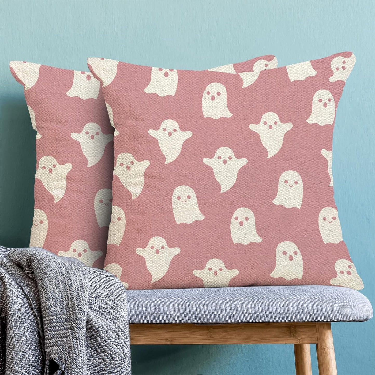 Halloween Decor Pillow Covers 18x18 Set Of 2 Pink Cute Ghost Throw Pillow Covers Halloween Decoration Pillow Covers For Halloween Home Decorative Linen Cushion Case For Home Couch Sofa Outdoor