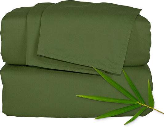 Full Sheets by Pure Bamboo, Genuine 100% Organic Viscose Derived from Bamboo Bed Sheet Set, Luxuriously Soft & Cooling, Double Stitching, Lifetime Quality Promise (Full, Pesto)