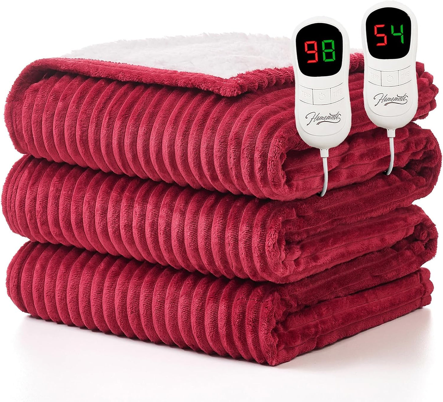 Homemate Electric Blanket King Size- 100"x90" Heated Blanket King Size 1/2/4/6/8 Hours Auto-Off 10 Heat Levels Over-Heat Protection Soft Flannel Sherpa ETL Certification
