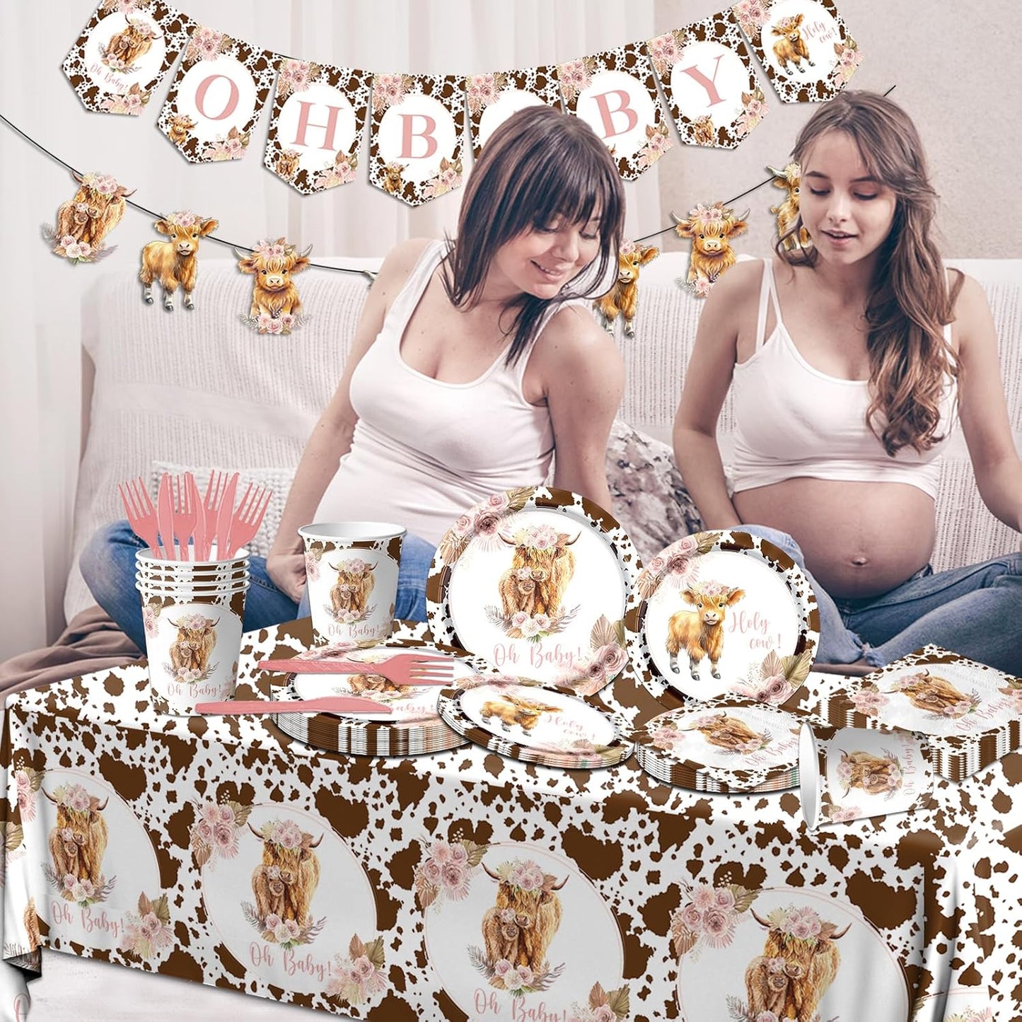 142Pcs Highland Cow Birthday Plates and Napkins,Highland Cow Baby Shower Decorations Western Theme Table Decorations for Baby Shower Party(20 Guests)