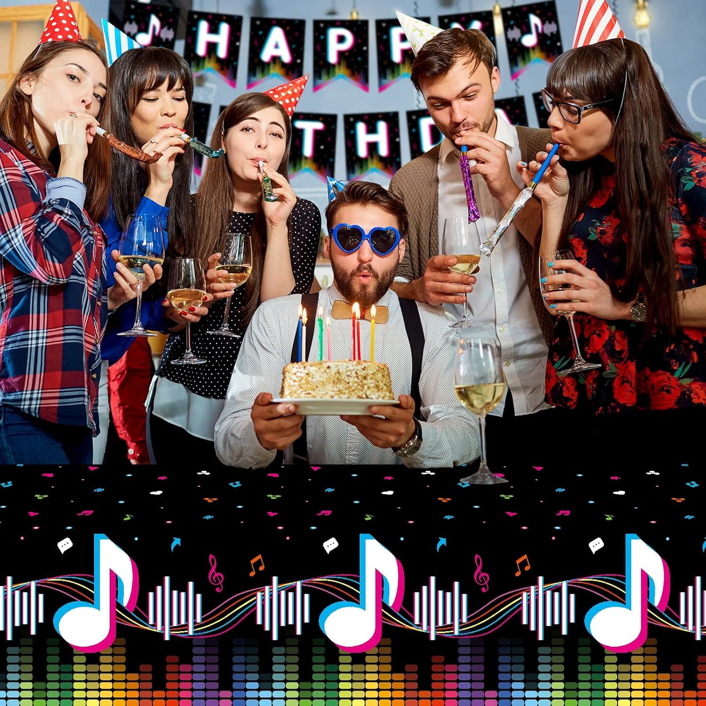 Music Party Supplies Disposable Paper Plates Napkins Cups Tablecloth and Banner for Girls Boys Music Party Birthday Decorations, Serve 25.
