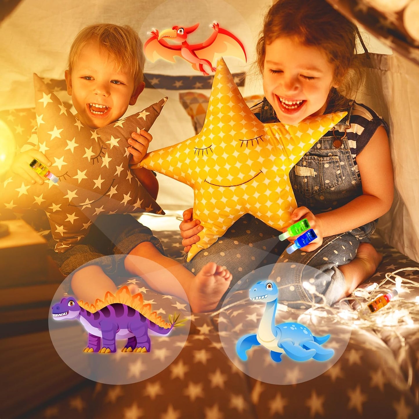 24PCS Dinosaur Party Favors-LED Finger Lights:Glow-in-the-Dark Light-Up Toys Bulk for Kids Boys Girls,Dino Birthday Party Decorations Supplies, Party Goodie Bags, Classroom Prizes, Fun Gifts