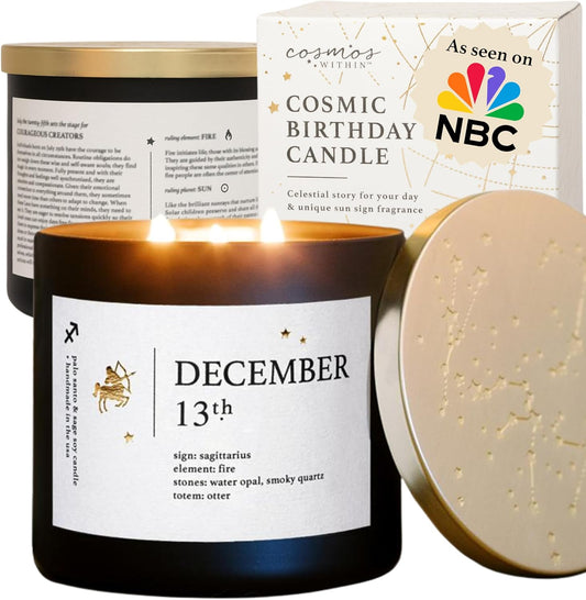 December 13th Personalized Zodiac Candle | Inspirational Astrology Reading and Daily Affirmation for Your Birthdate | Handmade Sagittarius Candles | Astrology Birthday Gifts for Women