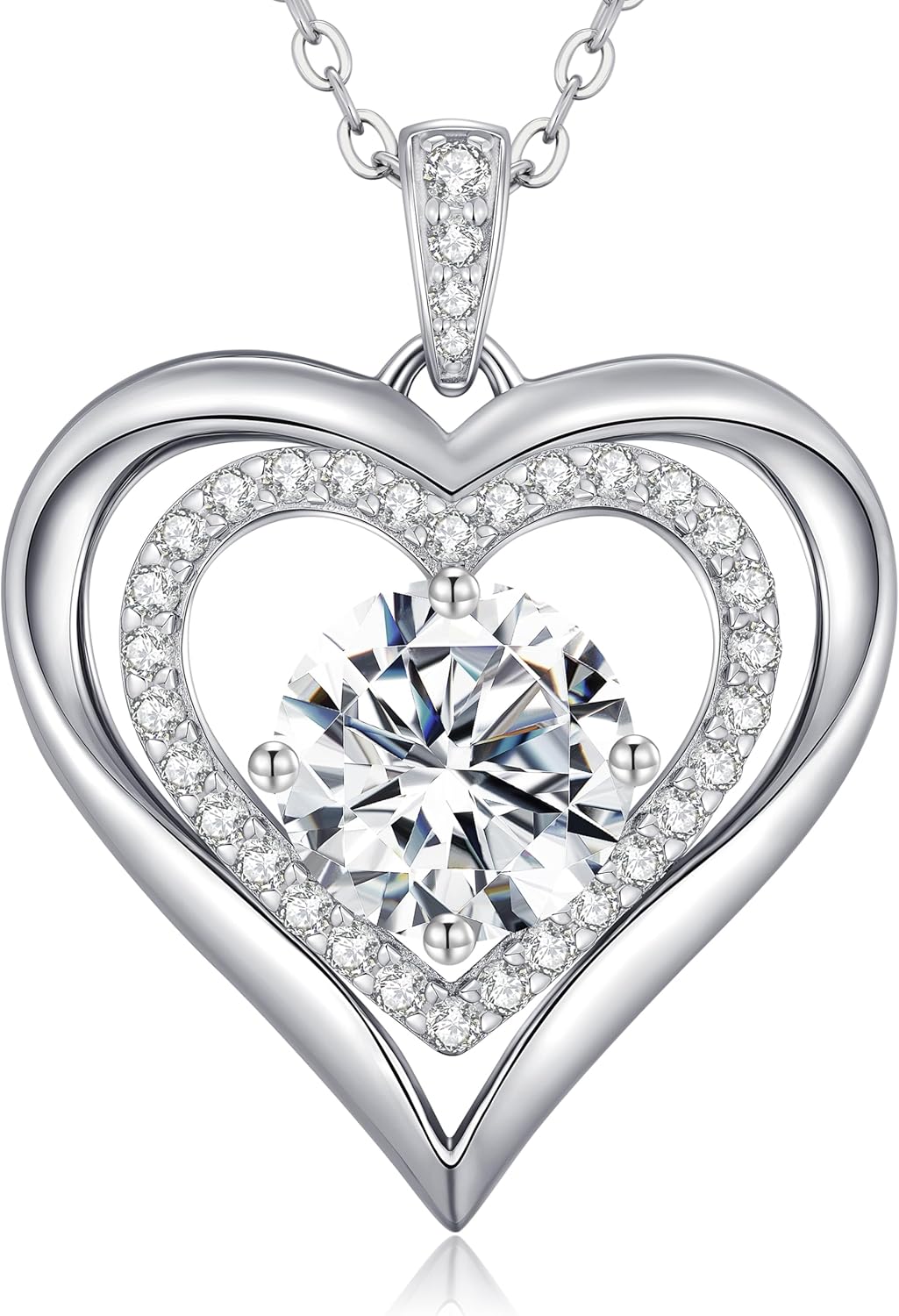 Moissanite Heart Pendant Necklaces for Women, 925 Sterling Silver Gold Plating Lab-Created Gem Necklace Engraved with 'I LOVE YOU', Ideal Anniversary Birthday Christmas Valentine Engagements Mothers Day Jewelry Gifts for Mom Wife Girlfriend Daughter Her