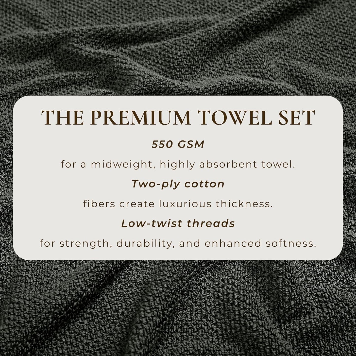 Dark Grey Washcloth- 100% Cotton 12-Pack 13x13 Wash Cloth - Absorbent, Quick-Drying, Durable Face Towels for Bathroom Decor - Low-Twist, Two-Ply Fibers (Midnight)